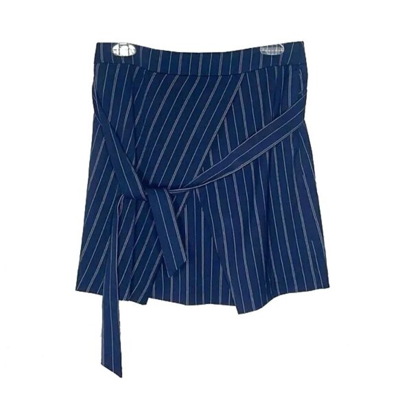 ❤️ 🆕 BANANA REPUBLIC Front-Tie Pinstripe Skirt Color Bold Blue Stripe Size 2 - Picture 5 of 8
